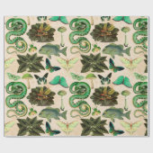 Groene slangen vis en vlinder cadeaupapier (Vlak)