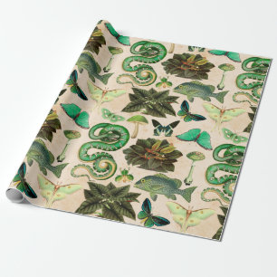 Groene slangen vis en vlinder cadeaupapier