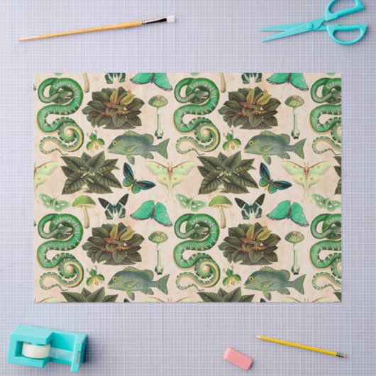 Groene slangen vis en vlinder ontkoppelen tissuepapier (Craft)