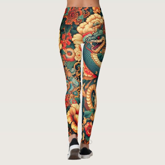 Groene slangenbloemen leggings (Achterkant)