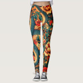 Groene slangenbloemen leggings (Voorkant)
