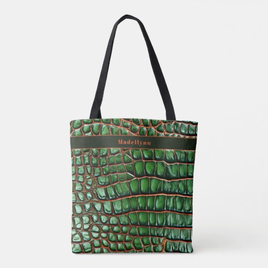 Groene Slangenhuid Patroon Moderne Monogram Tas (Achterkant)
