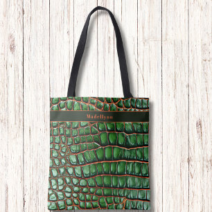Groene Slangenhuid Patroon Moderne Monogram Tas