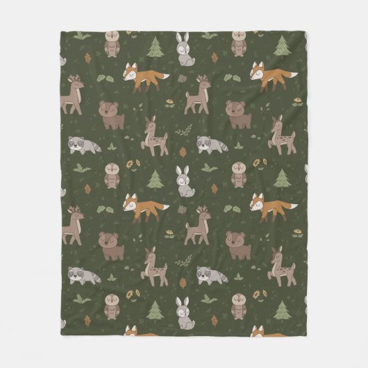 Groene slaperige kleine bosbeestjes fleece deken (Voorkant)
