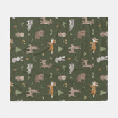 Groene slaperige kleine bosbeestjes fleece deken (Voorkant (Horizontaal))