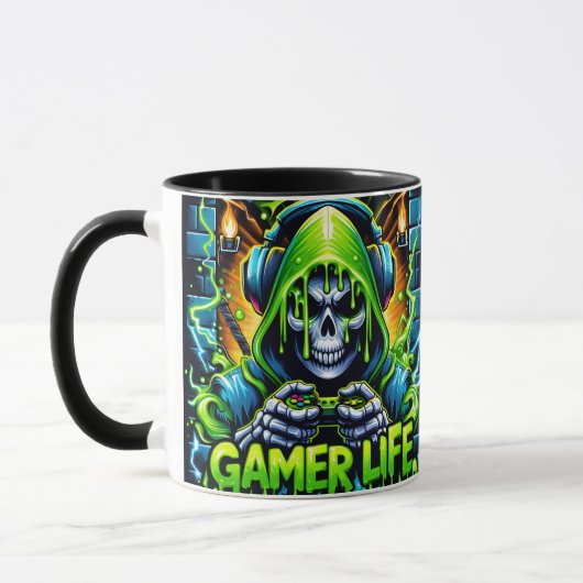 Groene Slijm Gamer Leven Schedel Mok (Links)