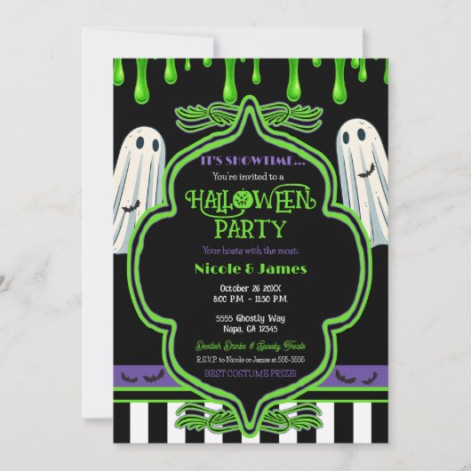 Groene slijm Halloween spookkostuum feest Kaart (Voorkant)