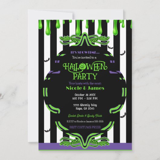Groene slijm Halloween spookkostuum feest Kaart (Voorkant)