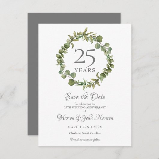 Groene slinger 25e huwelijksjubileum Save the Date Briefkaart (Voorkant / Achterkant)