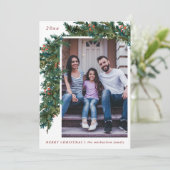 Groene slinger met rode burlap uitstraling foto va feestdagenkaart (Staand voorkant)