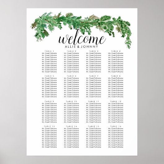 Groene Slinger Zitplaats Bord Bruiloft Poster (Voorkant)