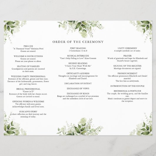 Groene Slingerlichten Drie-delig Trouwprogramma Flyer (Achterkant)
