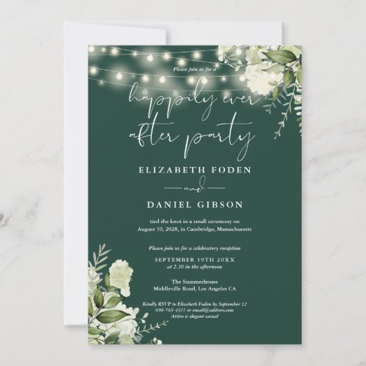 Groene Slingerlichten Happily Ever After Bruiloft Kaart (Voorkant)