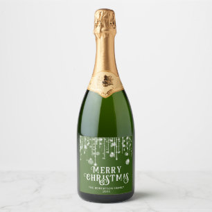 Groene slingerlichten Kerstfeest Sparkling Wijnetiket