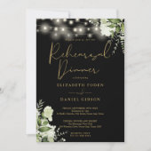 Groene slingerlichten Zwart Gouden Oefenavondmaal Kaart (Voorkant)