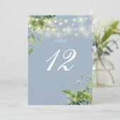 Groene Slingerlichtjes Stof Blauw Tafelnummer (Staand voorkant)