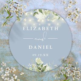 Groene Slingerlichtjes Stofblauw Trouwgunst Ronde Sticker