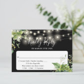 Groene Slingerlichtjes Zwart-Wit Bruiloft RSVP Kaartje (Staand voorkant)