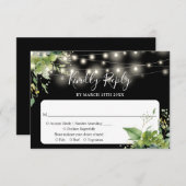 Groene Slingerlichtjes Zwart-Wit Bruiloft RSVP Kaartje (Voorkant / Achterkant)