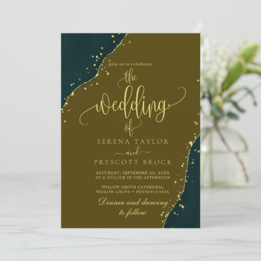 Groene Smaragd Alles in Een Bruiloft Kaart (Staand voorkant)