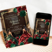 Groene Smaragd en Bourgondië Rode Bloemen Quinceañ Kaart