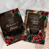 Groene Smaragd en Bourgondië Rode Bloemen Quinceañ Kaart