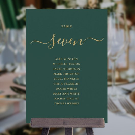 Groene Smaragd En Gouden Script Tafelnummer Zitpla