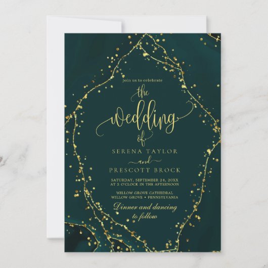 Groene Smaragd Kalligrafie Alles in Een Bruiloft Kaart (Voorkant)