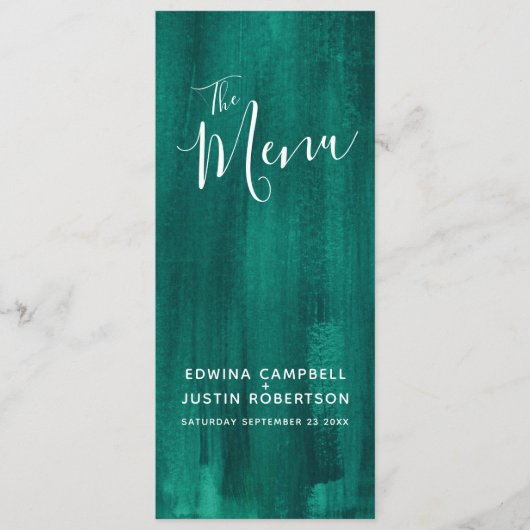 Groene smaragd moderne abstracte kunst bruiloft me menu (Voorkant)