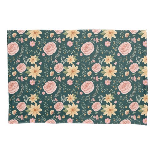 Groene Smaragd  Wildflower Roos Patroon Kussensloop (Voorkant)