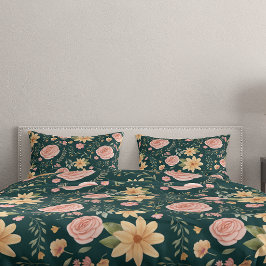 Groene Smaragd  Wildflower Roos Patroon Kussensloop