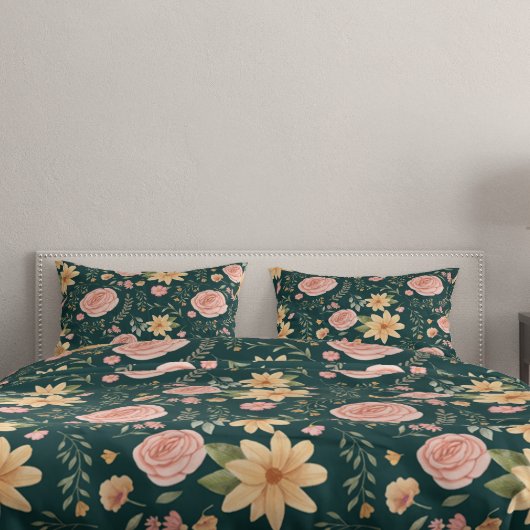 Groene Smaragd  Wildflower Roos Patroon Kussensloop