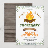 Groene s'more kamp verjaardagsuitnodiging kaart (Voorkant / Achterkant)