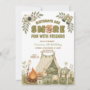 Groene S'more Plezier Met Vrienden Camping Verjaar Kaart