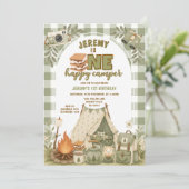 Groene S'mores Camping Jongen Kamperen Gingham Kaart (Staand voorkant)
