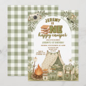 Groene S'mores Camping Jongen Kamperen Gingham Kaart (Voorkant / Achterkant)