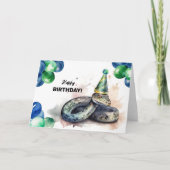 Groene Snake met Ballonnen en Feest Pet Verjaardag Kaart (Voorkant)