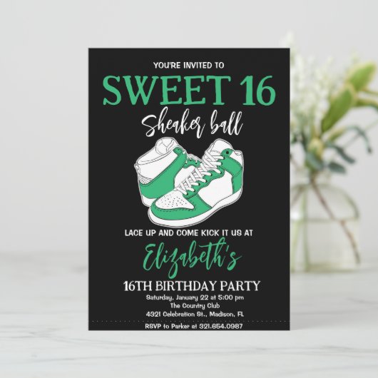 Groene Sneaker Bash Verjaardagsfeestje Kaart (Staand voorkant)