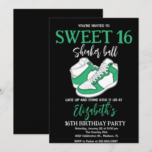 Groene Sneaker Bash Verjaardagsfeestje Kaart (Voorkant / Achterkant)