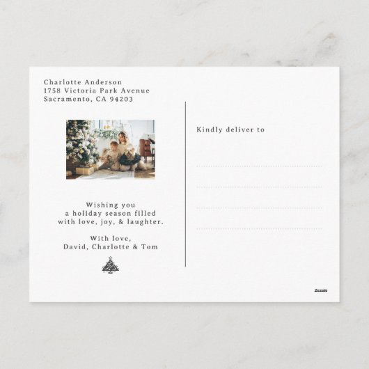 Groene sneeuw met sterren 3 foto's Prettig kerstfe Feestdagenkaart (Achterkant)