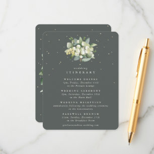 Groene Sneeuwbes + Eucalyptus Boeket Reisplan Informatiekaartje