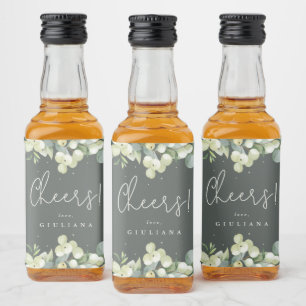 Groene Sneeuwbes+Eucalyptus Jonggezellenfeest Mini Likeurfles Etiket
