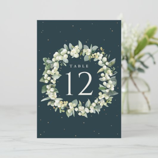 Groene Sneeuwbes+Eucalyptus Kersttafel Nummer (Staand voorkant)