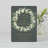 Groene Sneeuwbes + Eucalyptus Krans Winter Wedding Folie Uitnodiging (Staand Voorkant)