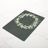 Groene Sneeuwbes + Eucalyptus Krans Winter Wedding Folie Uitnodiging (Gedraaid)