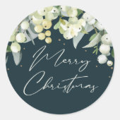 Groene Sneeuwbes+Eucalyptus Prettig kerstfeest Ronde Sticker (Voorkant)