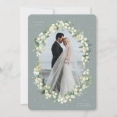 Groene Sneeuwbes + Eucalyptus Trouwkleur Foto Bedankkaart (Voorkant)