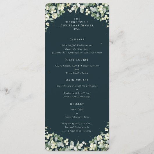 Groene Sneeuwbes Kerst Diner Plat 4-gangenmenu Menu (Voorkant)