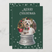 Groene Sneeuwglobe Sneeuwvlok Foto Plat Kerstkaart (Voorkant / Achterkant)