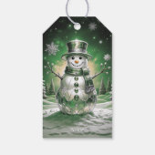 Groene Sneeuwman Sneeuwvlokken Kerst Cadeaubijslui Cadeaulabel (Achterkant)
